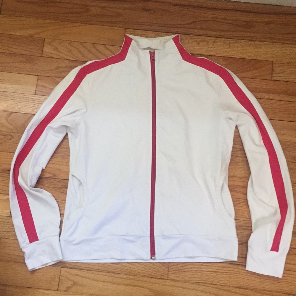 White and pink zip up track jacket